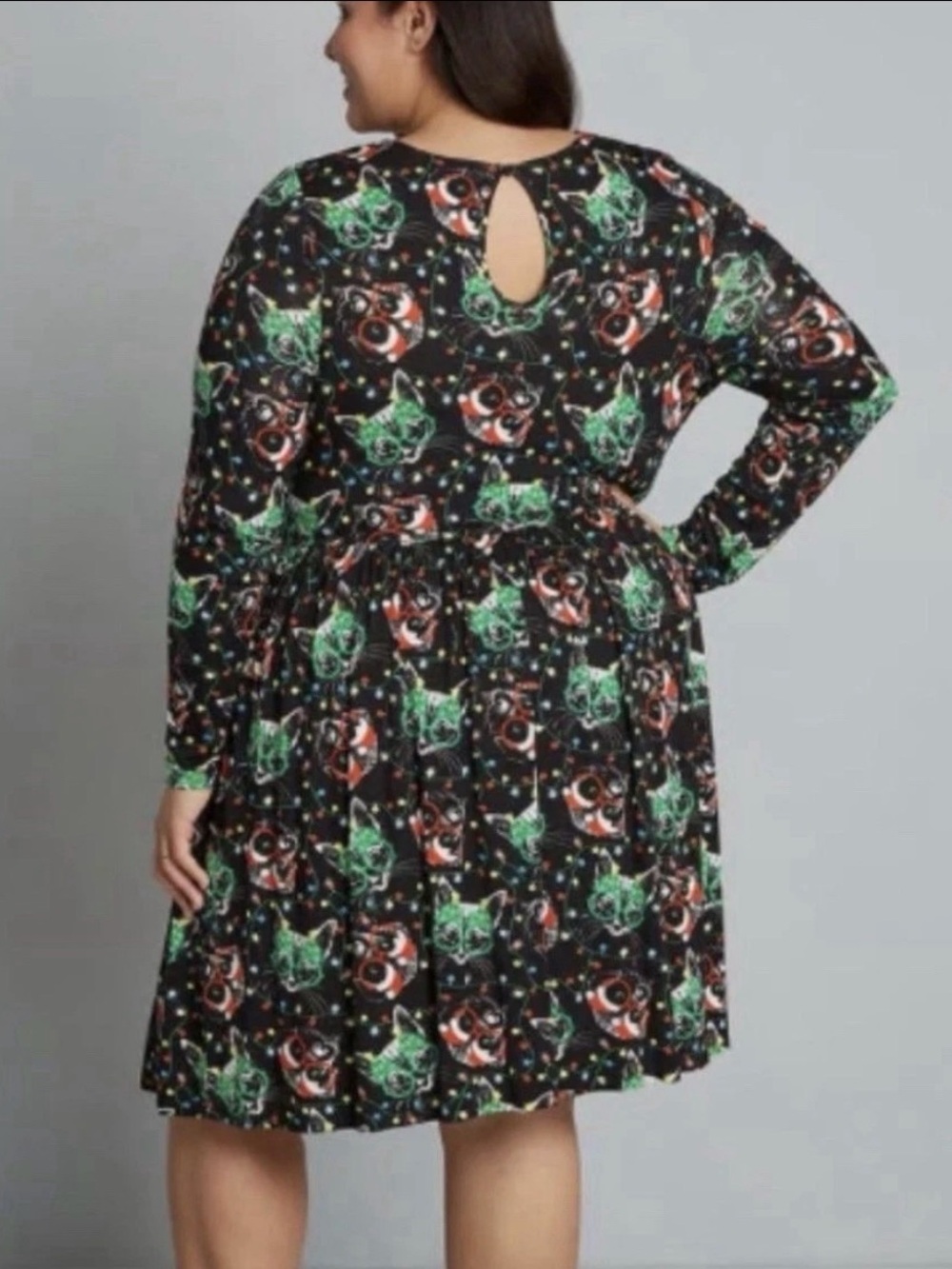 ModCloth Black Red Green Christmas Cat Dress Holiday 1X XL - Picture 2 of 5